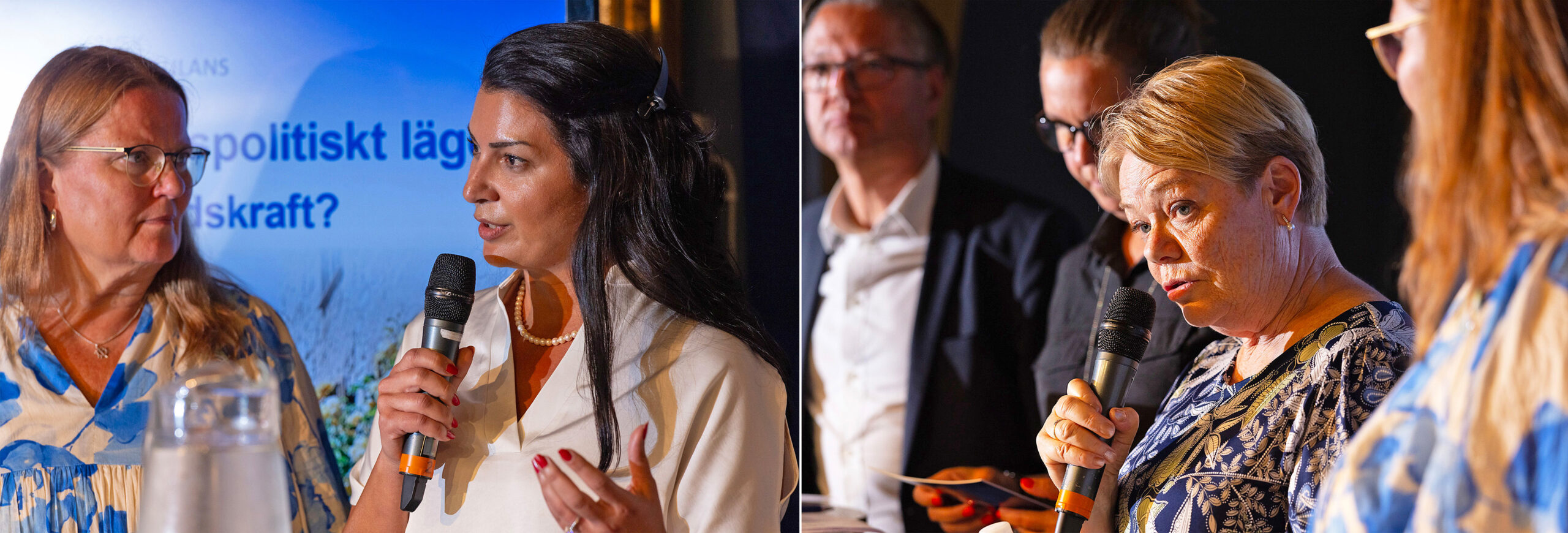 Taha Alexandersson och Lotta Finstorp talar under ett panelsamtal i Almedalen.